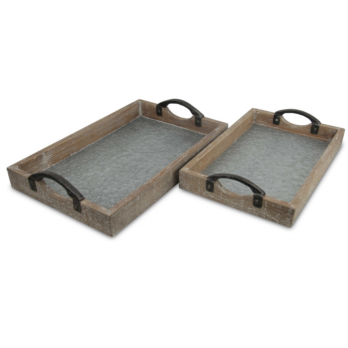 19" Gray Rectangular Metal Handmade Tray With Handles - Versatile and Stylish