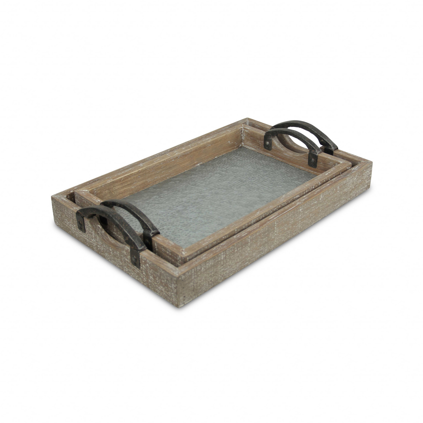 19" Gray Rectangular Metal Handmade Tray With Handles - Versatile and Stylish