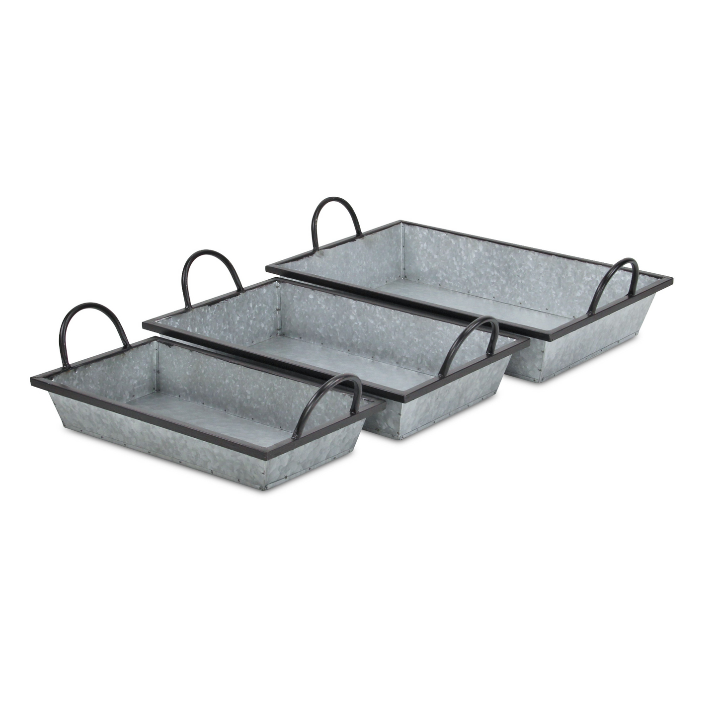 Set Of Three 18" Gray and Black Metal Handmade Trays With Handles - Versatile and Chic Addition to Your Home