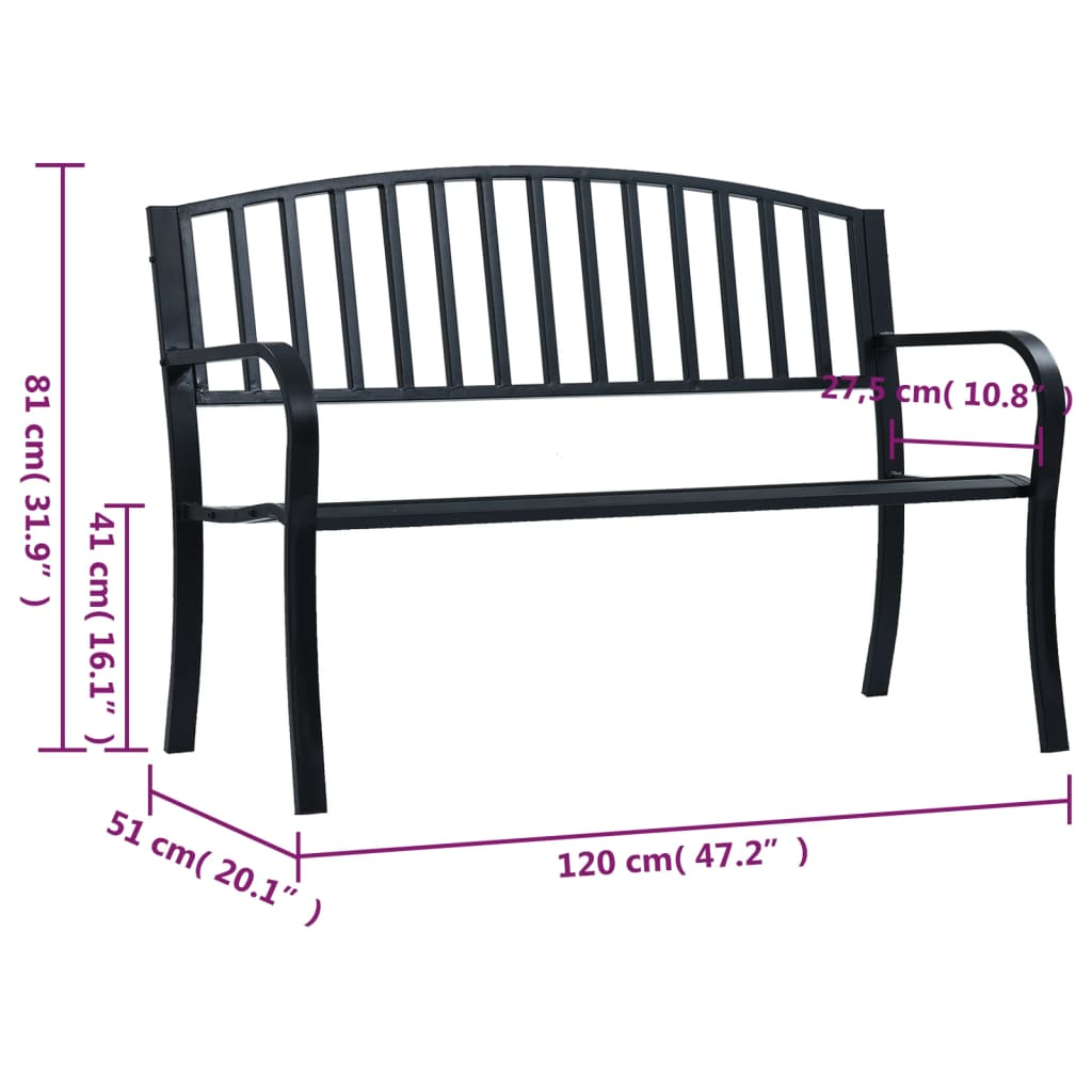 vidaXL Patio Bench Black 47.2" Steel - Durable and Comfortable Outdoor Furniture