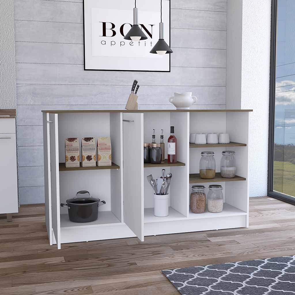 Mars Kitchen Island - Two Cabinets, Three Open Shelves | Organize and Enhance Your Kitchen Space