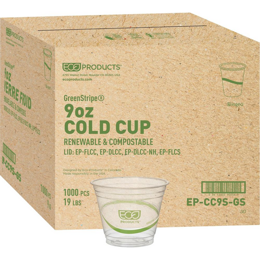 Eco-Products 9 oz GreenStripe Cold Cups - Renewable and Compostable