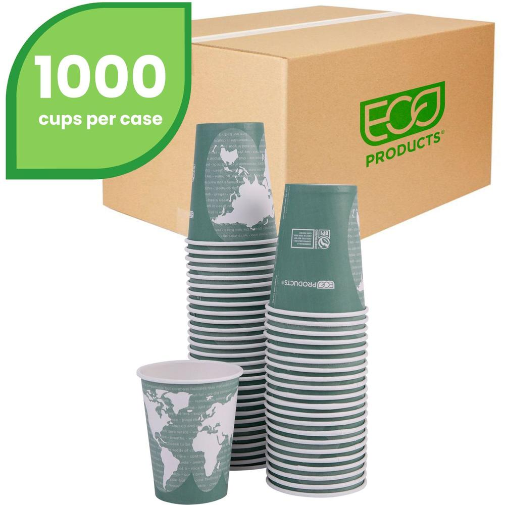 Eco-Products 12 oz World Art Hot Beverage Cups - Leakproof Seal - Renewable Resources - Pack of 50