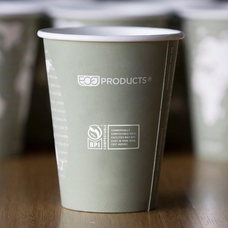 Eco-Products 12 oz World Art Hot Beverage Cups - Leakproof Seal - Renewable Resources - Pack of 50