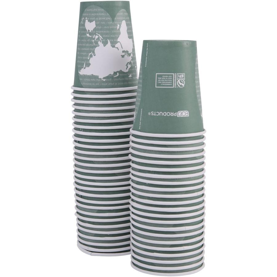 Eco-Products 12 oz World Art Hot Beverage Cups - Leakproof Seal - Renewable Resources - Pack of 50