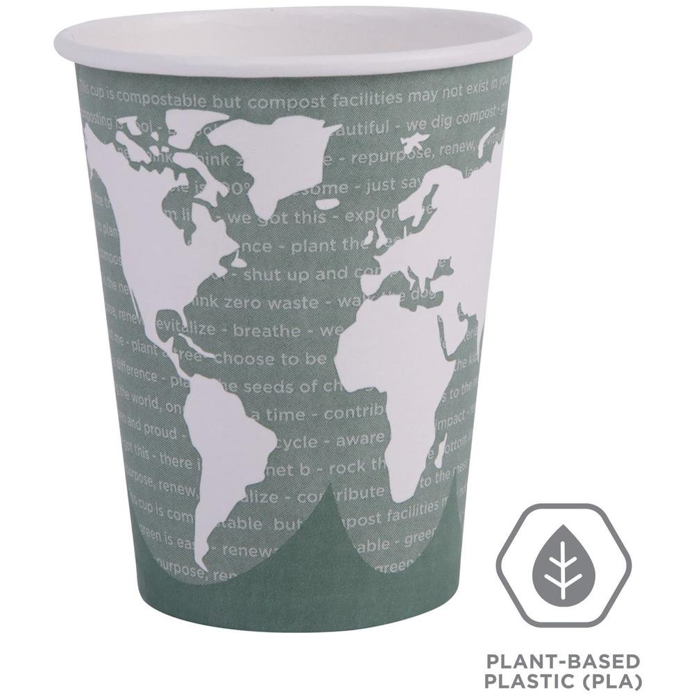 Eco-Products 12 oz World Art Hot Beverage Cups - Leakproof Seal - Renewable Resources - Pack of 50