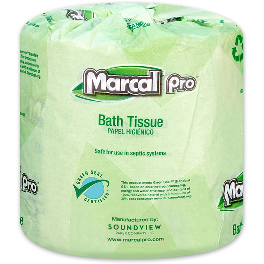 Marcal Pro 100% Recycled Bathroom Tissue - Eco-Friendly, Septic Safe, 500 Sheets/Roll
