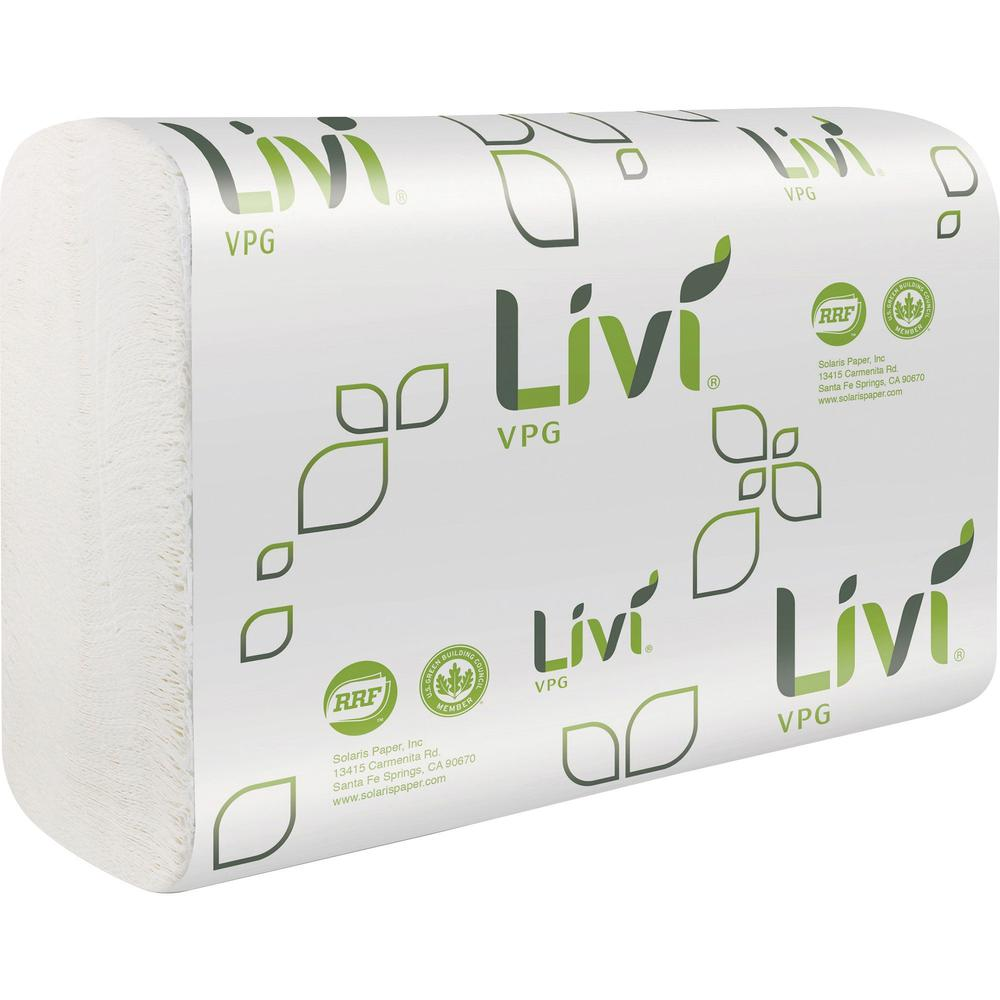 Livi VPG MultiFold Towel - 1 Ply - Multifold - 9.06" x 9.45" - White - Virgin Fiber, Paper - Eco-friendly, Soft, Embossed - For Multipurpose - 250 Per Pack - 16 / Carton