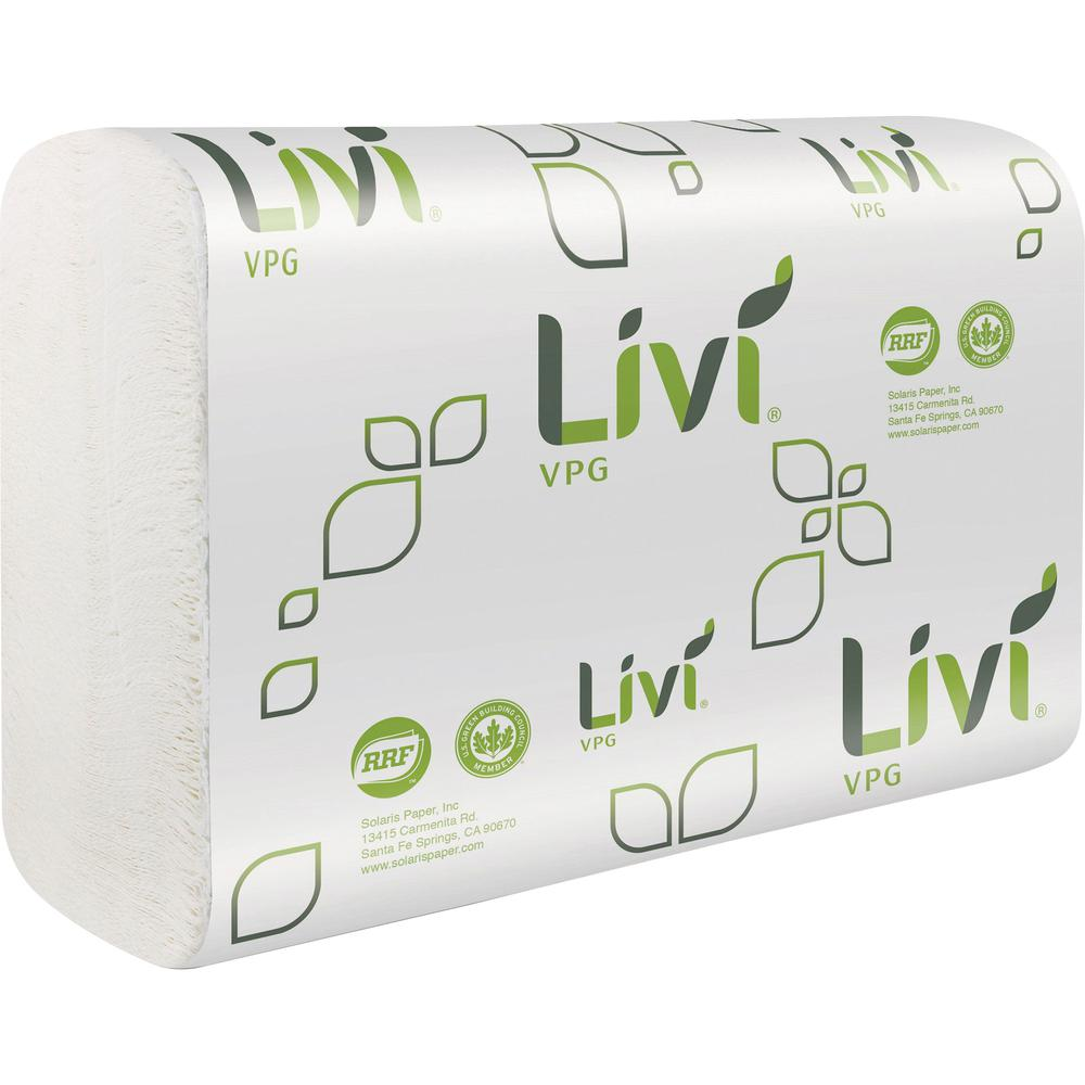 Livi VPG MultiFold Towel - 1 Ply - Multifold - 9.06" x 9.45" - White - Virgin Fiber, Paper - Eco-friendly, Soft, Embossed - For Multipurpose - 250 Per Pack - 16 / Carton