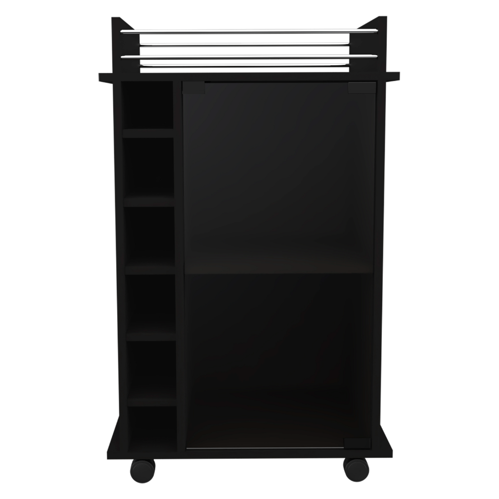 Bar Cart Baltimore, Two Tier Cabinet With Glass Door, Six Wine Cubbies, Black Wengue Finish