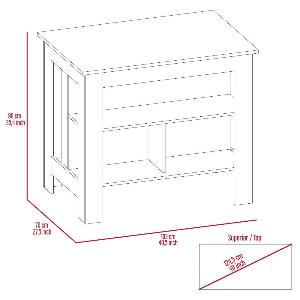 Kitchen Island Dozza, Three Shelves, Black Wengue / Ibiza Marble Finish