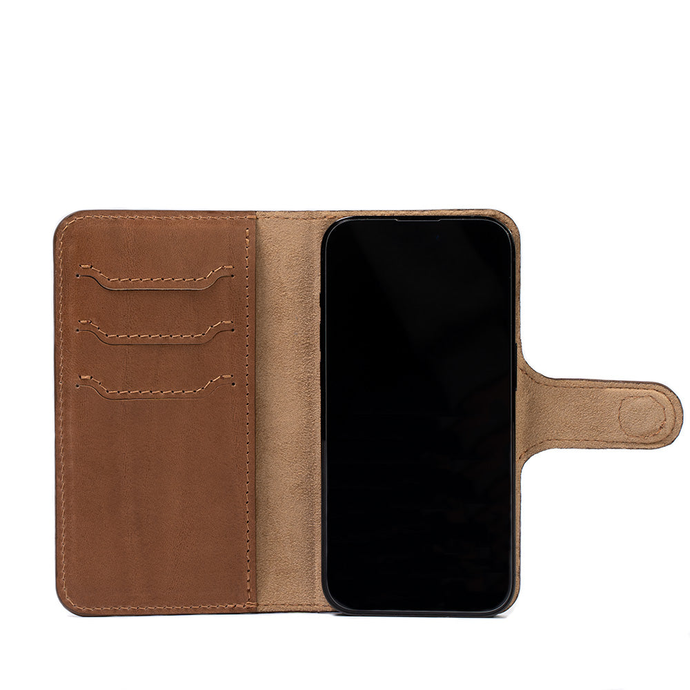 iPhone 14 Series Leather MagSafe Folio Case Wallet with Grip - Premium Full-Grain Vegetable-Tanned Leather