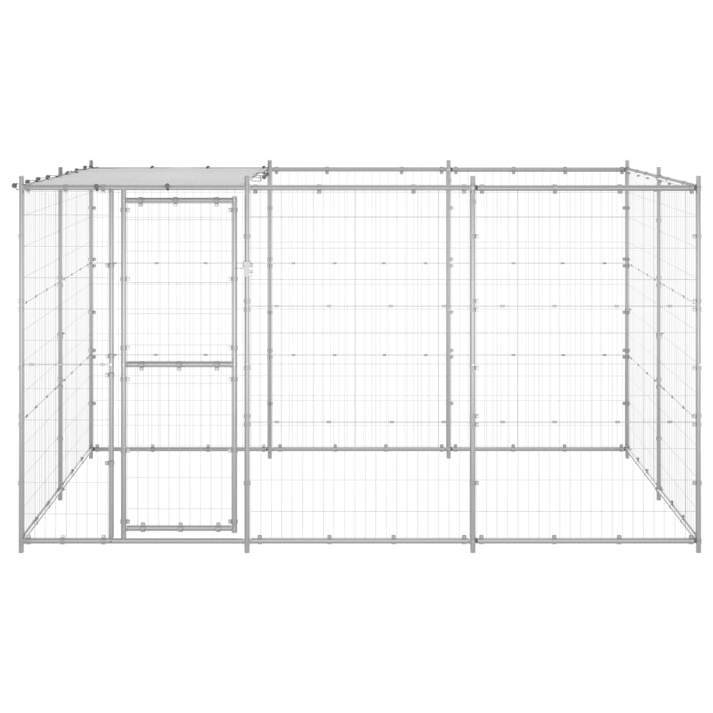 vidaXL Outdoor Dog Kennel Galvanized Steel with Roof 78.1 ft²