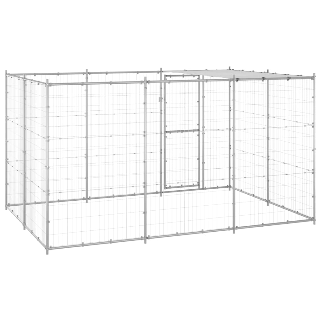 vidaXL Outdoor Dog Kennel Galvanized Steel with Roof 78.1 ft²