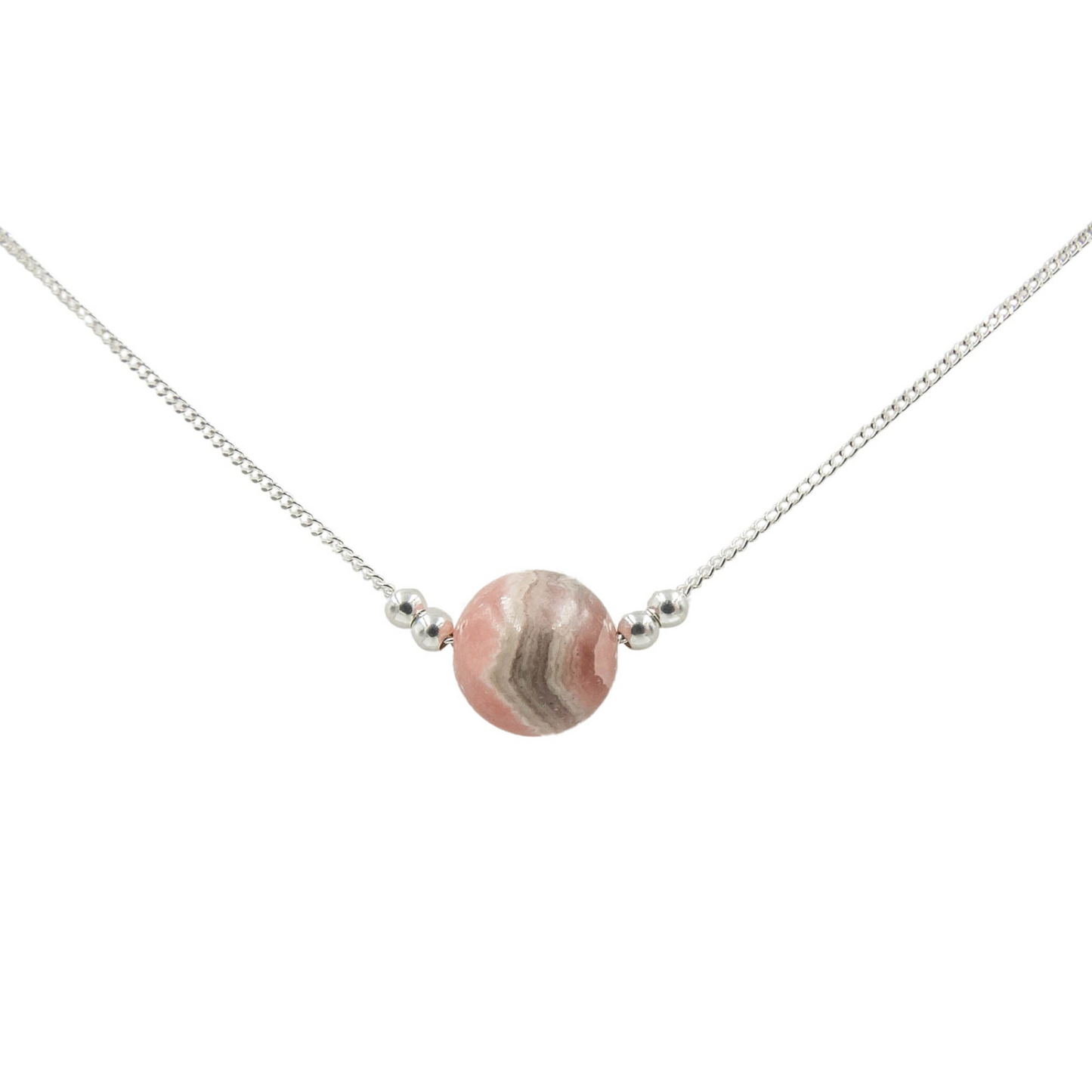 Handmade Rhodochrosite Sterling Silver Solitaire Necklace | Eco-Friendly Jewelry | Adjustable Length | Hypoallergenic & Nickel-Free | Natural Stone