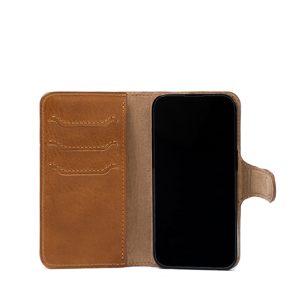 iPhone 14 Series Leather MagSafe Folio Case Wallet with Grip - Premium Full-Grain Vegetable-Tanned Leather