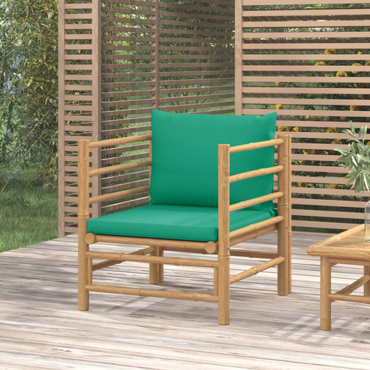 vidaXL Patio Sofa with Green Cushions Bamboo - Durable and Comfortable Outdoor Furniture