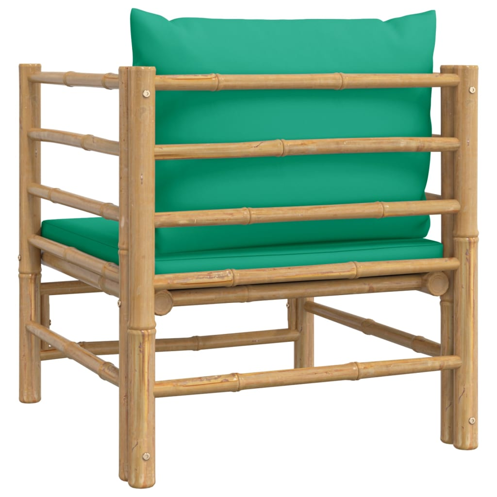 vidaXL Patio Sofa with Green Cushions Bamboo - Durable and Comfortable Outdoor Furniture