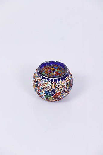 Multicolor Star Mosaic Glass Candle Holder - Handmade Moroccan Mid Century Candle Holder