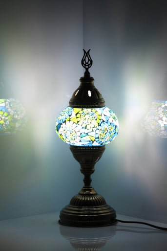 Turkish Mosaic Lamp Turquoise Separated Circles Decorative Handmade Table Lamp - Custom Moroccan Lamp Shades