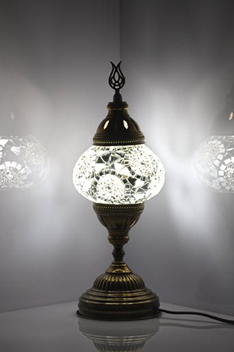 Turkish Mosaic Lamp White Separated Circles - Decorative Handmade Table Lamp - Unique Custom Moroccan Lamp Shades