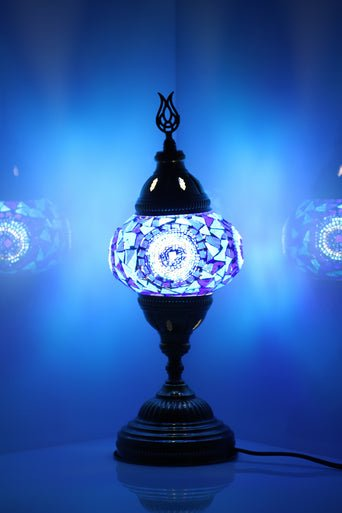 Turkish Mosaic Lamps Blue Center Circle - Handmade Table Lamp