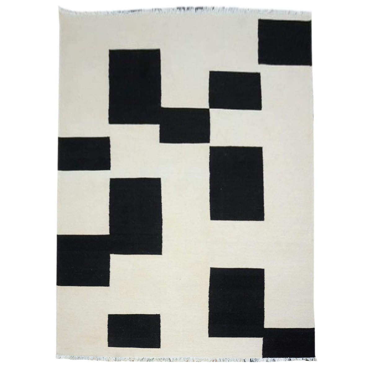 Handmade Black and White Kilim Rug | Woolen Carpet | Fybernots