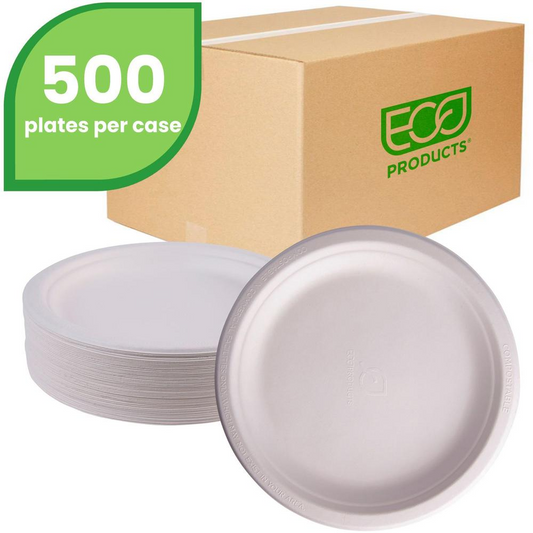 Eco-Products Vanguard 9" Sugarcane Plates - Disposable & Microwave Safe - 9" Diameter - White - 500 / Carton