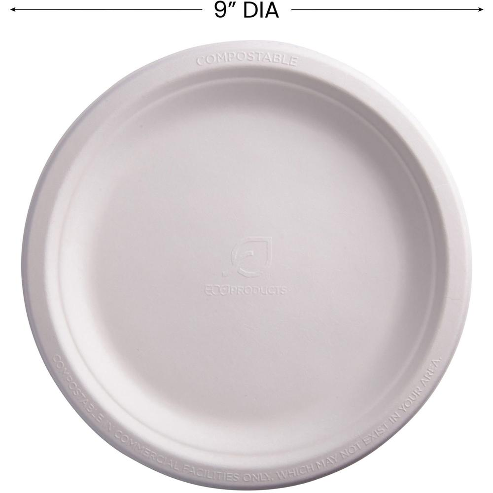 Eco-Products Vanguard 9" Sugarcane Plates - Disposable & Microwave Safe - 9" Diameter - White - 500 / Carton