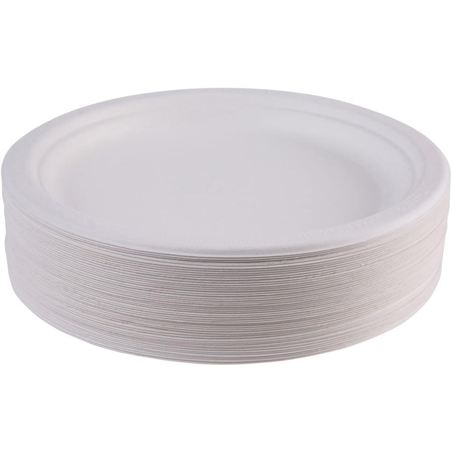 Eco-Products Vanguard 9" Sugarcane Plates - Disposable & Microwave Safe - 9" Diameter - White - 500 / Carton