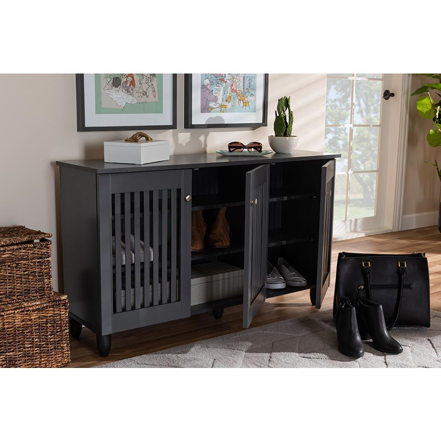 Dark Gray 3-Door Wooden Entryway Shoe Storage Wide Cabinet