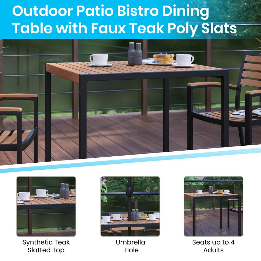 3 Piece Outdoor Patio Table Set - Synthetic Teak Patio Table with Navy Umbrella and Base