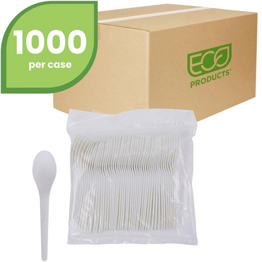Eco-Products 6" Plantware High-heat Spoons - Disposable - Pearl White
