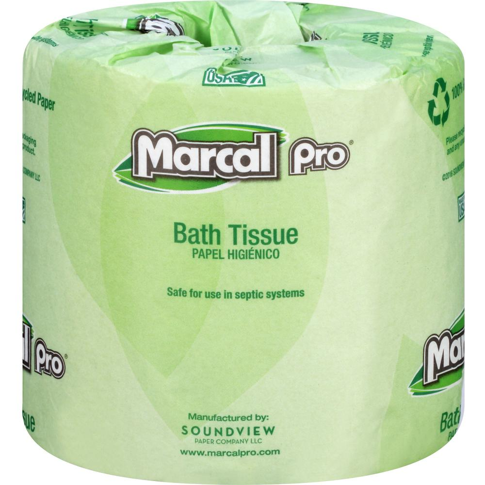 Marcal Pro 100% Recycled Bathroom Tissue - 2 Ply - 4" x 4" - 240 Sheets/Roll - White