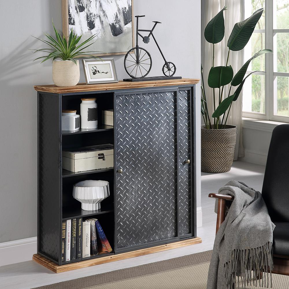 Barton Sliding Storage Cabinet - Industrial Metal Style, Hidden Storage for Any Room