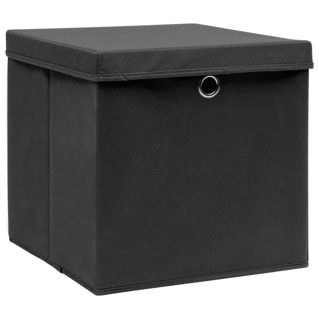 vidaXL Storage Boxes with Lids 4 pcs Black | Fabric | 12.6"x12.6"x12.6" | Foldable