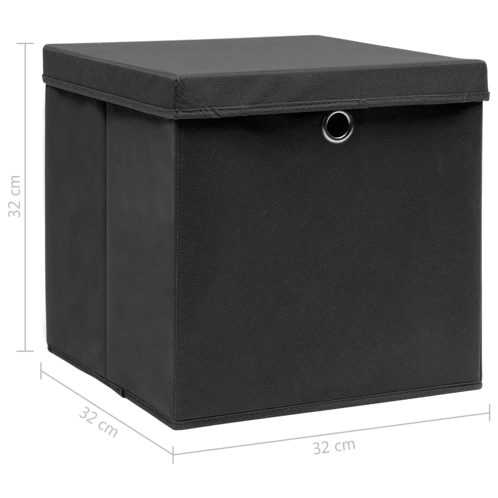 vidaXL Storage Boxes with Lids 4 pcs Black | Fabric | 12.6"x12.6"x12.6" | Foldable