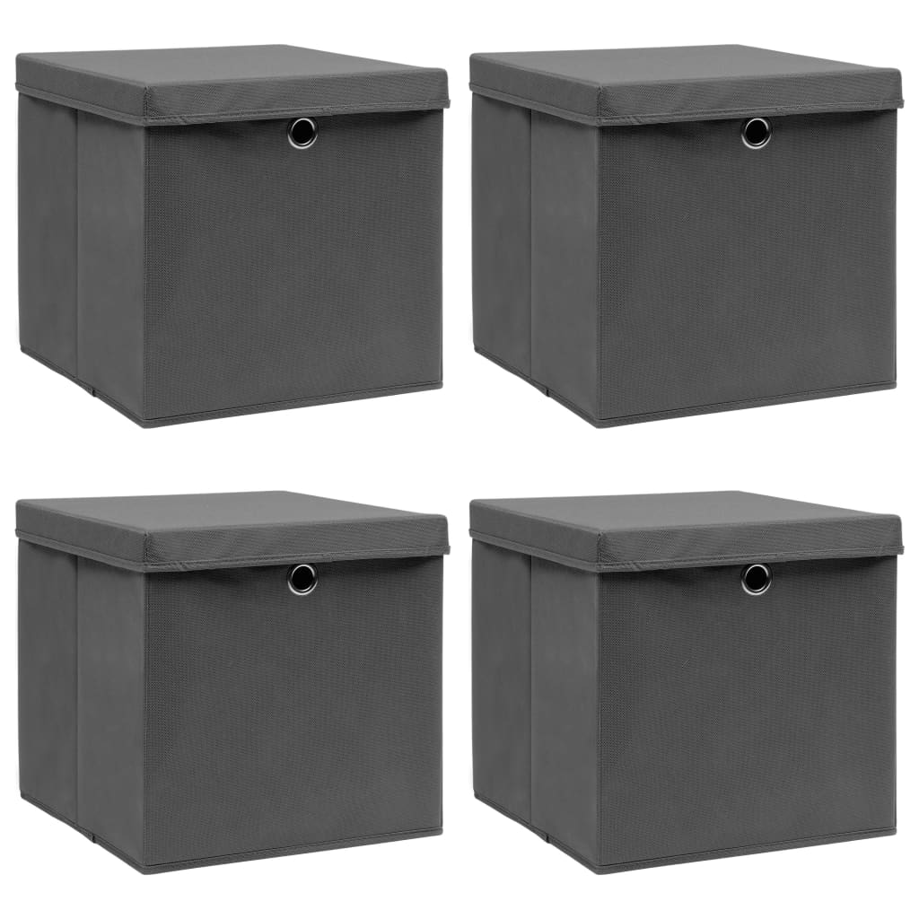 vidaXL Storage Boxes with Lids - Set of 4 - Gray - 12.6"x12.6"x12.6" - Fabric