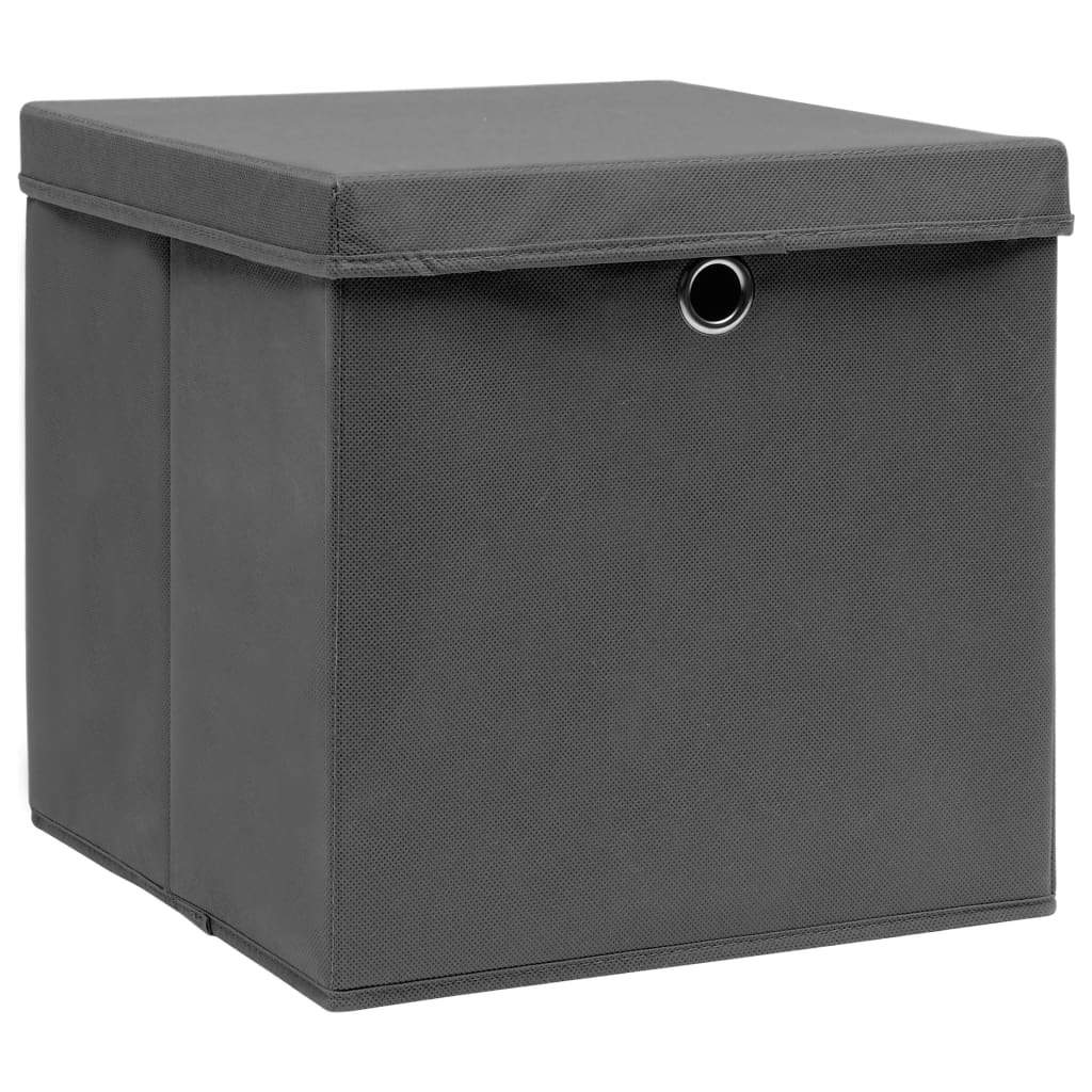 vidaXL Storage Boxes with Lids - Set of 4 - Gray - 12.6"x12.6"x12.6" - Fabric