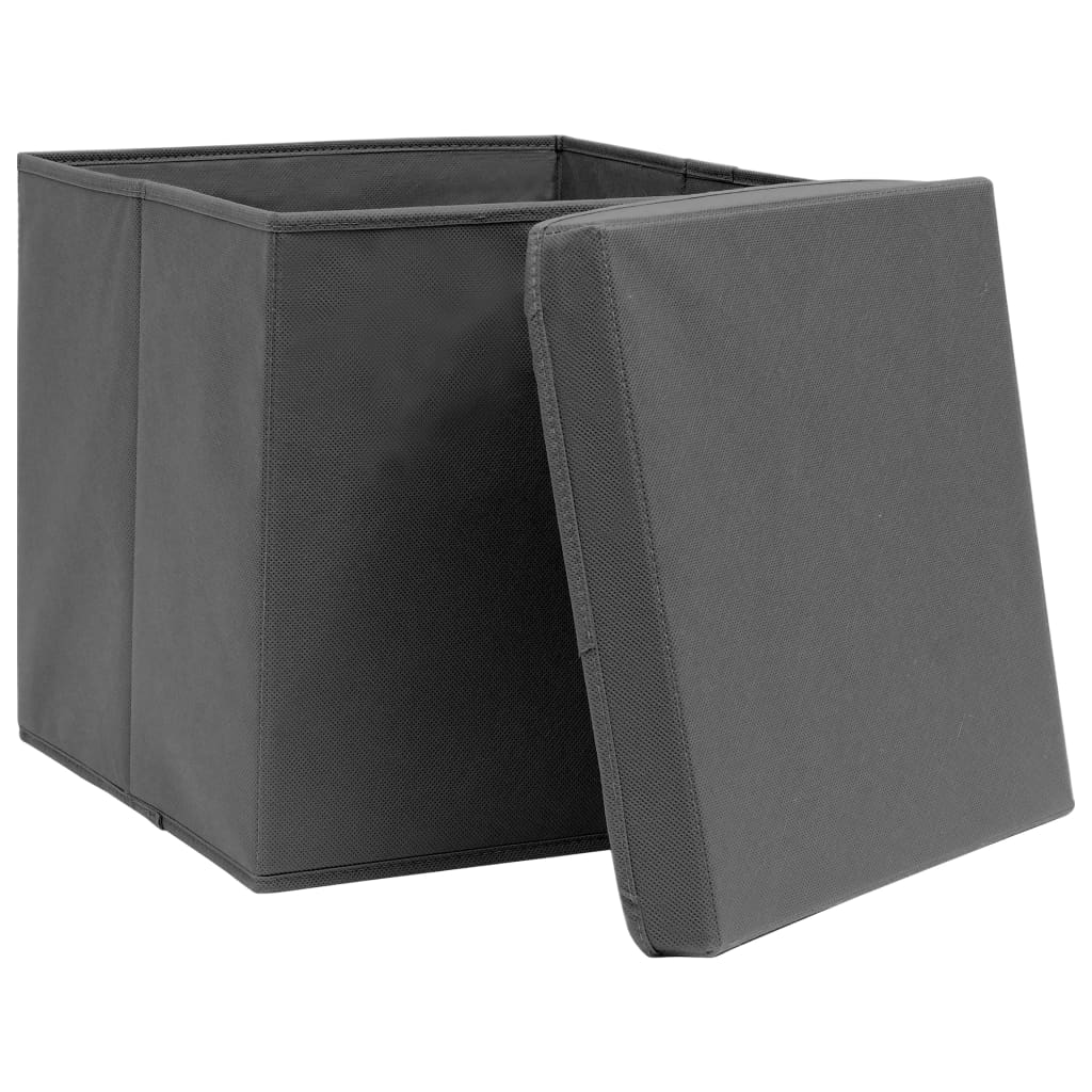 vidaXL Storage Boxes with Lids - Set of 4 - Gray - 12.6"x12.6"x12.6" - Fabric