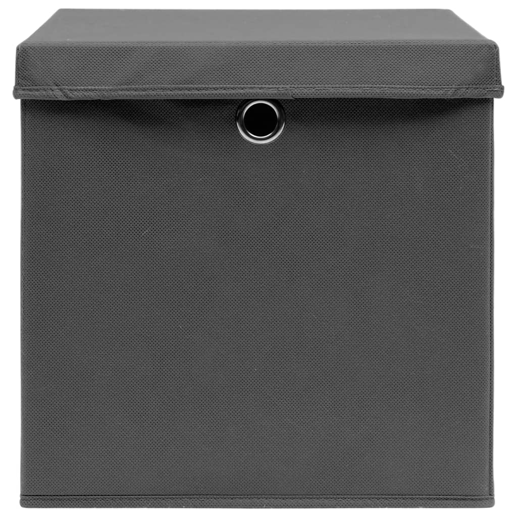 vidaXL Storage Boxes with Lids - Set of 4 - Gray - 12.6"x12.6"x12.6" - Fabric