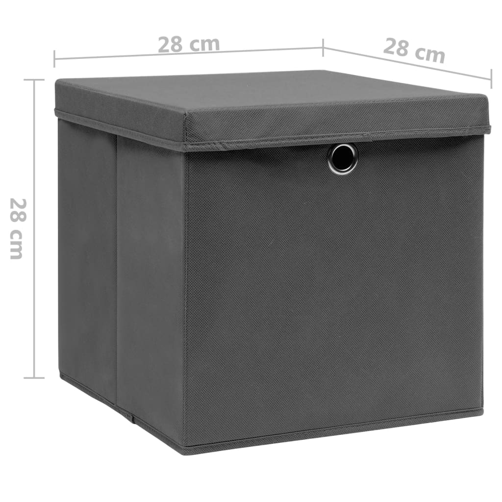 vidaXL Storage Boxes with Covers 4 pcs 11"x11"x11" Gray