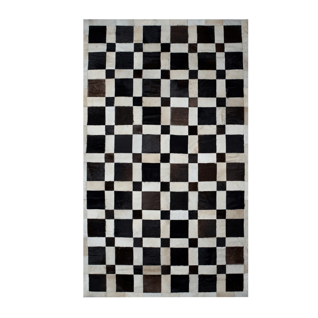 Leather Rug Cow Skin Small Square Pattern Patchwork Handmade With Genuine Leather