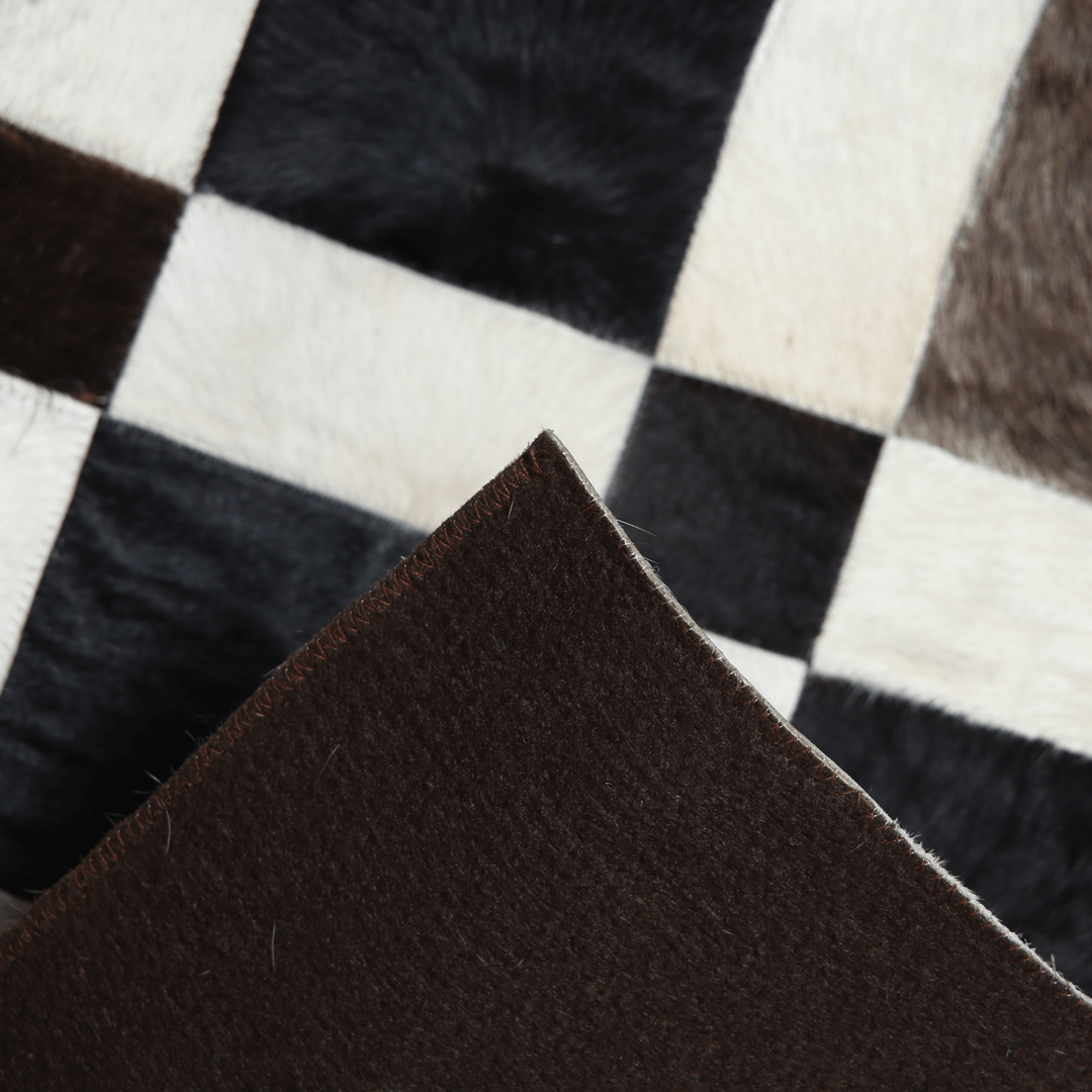 Leather Rug Cow Skin Small Square Pattern Patchwork Handmade With Genuine Leather