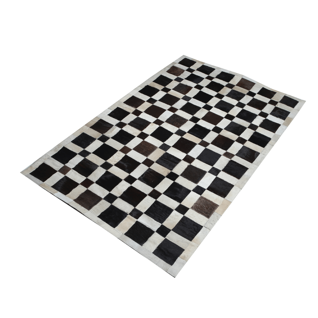 Leather Rug Cow Skin Small Square Pattern Patchwork Handmade With Genuine Leather