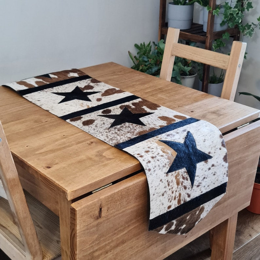 LEATHER Cow Skin TABLE RUNNER - 16" x 96" Star Pattern Genuine Leather Table Runner, Handmade