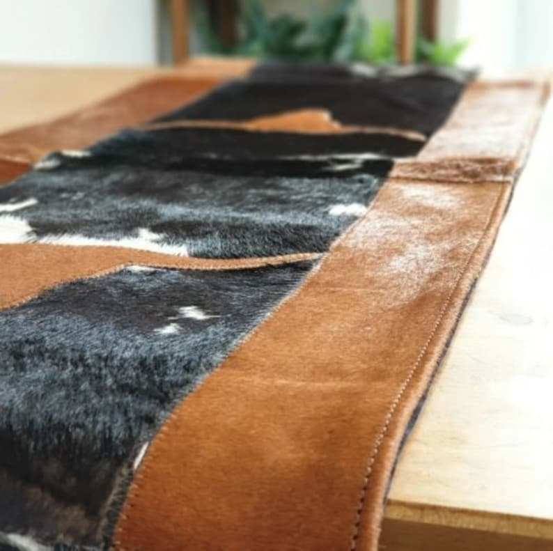 Cow Skin Table Pack Runner Cowhead Pattern Genuine Leather Table Runner, Handmade