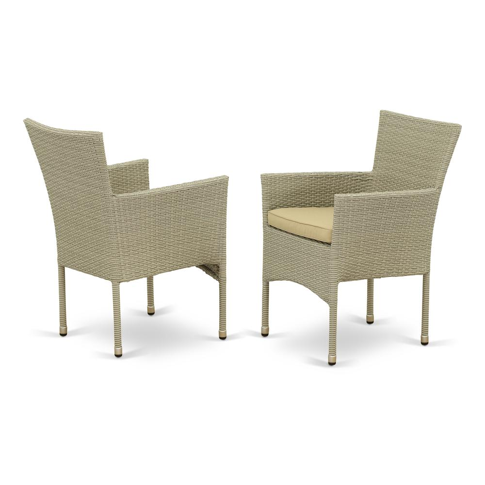 Wicker Patio Set Natural Linen - Outdoor Furniture Set with Acacia Wood Table and 4 Armchairs