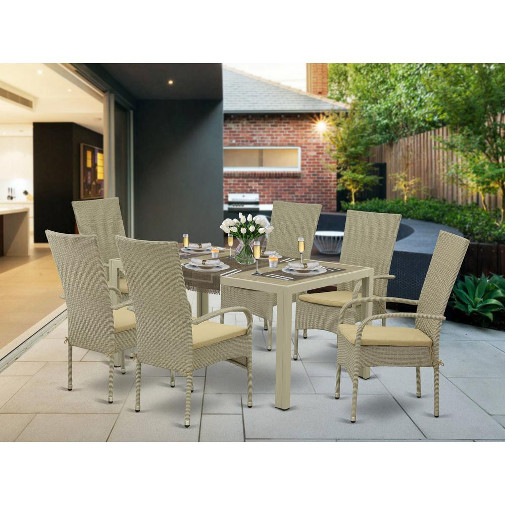 Wicker Patio Set Natural Linen | Outdoor Dining Furniture