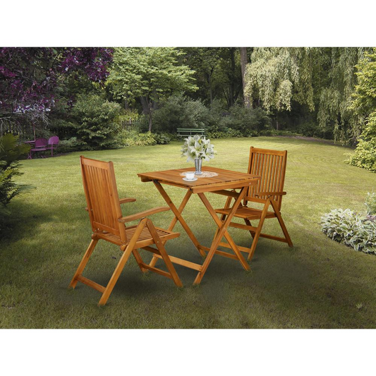 SECN3C5NA 3-Pc Wood Patio Dining Set - Folding Outdoor Table and 2 Camping Chairs